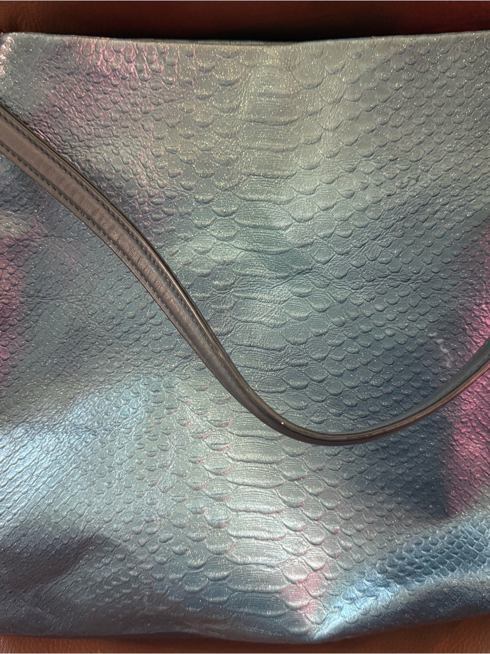 Coach Iridescent Blue Snake-Embossed Shoulder Bag